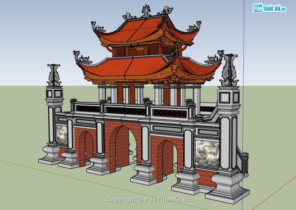 sketchup cổng tam quan,cổng tam quan,model su cổng tam quan