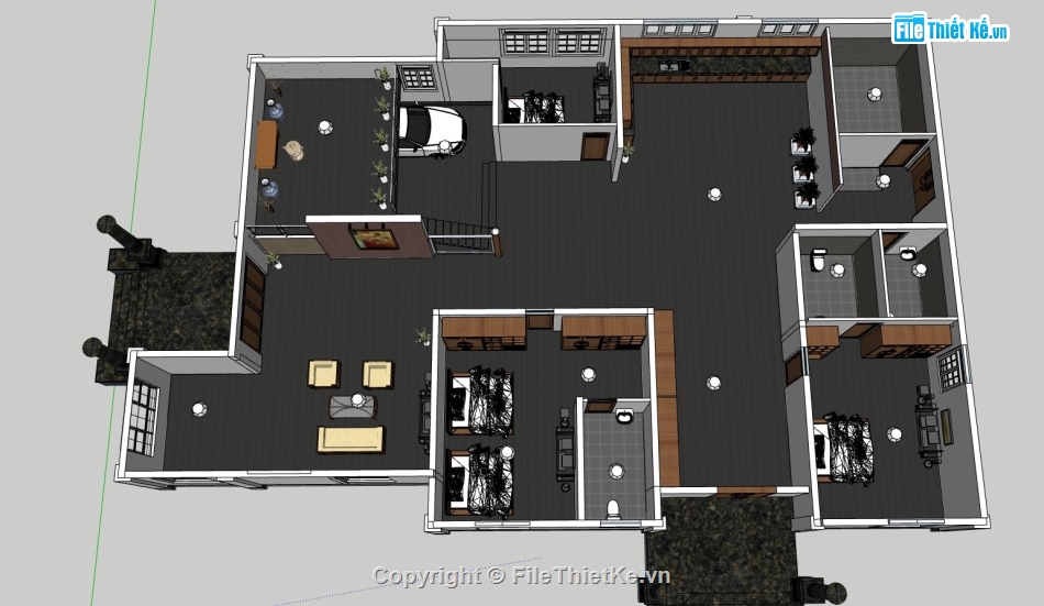 biệt thự 1 tầng,model sketchup biệt thự 1 tầng,nội thất biệt thự 1 tầng,phối cảnh nội thất biệt thự