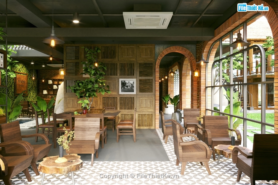 nội thất quán cafe,quán cafe 3 tầng,Model quán cafe,sketchup quán cafe,quán cafe