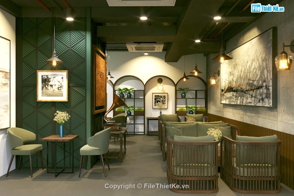 nội thất quán cafe,quán cafe 3 tầng,Model quán cafe,sketchup quán cafe,quán cafe