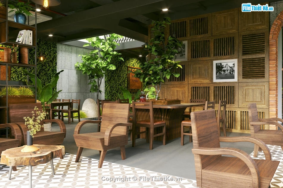 nội thất quán cafe,quán cafe 3 tầng,Model quán cafe,sketchup quán cafe,quán cafe