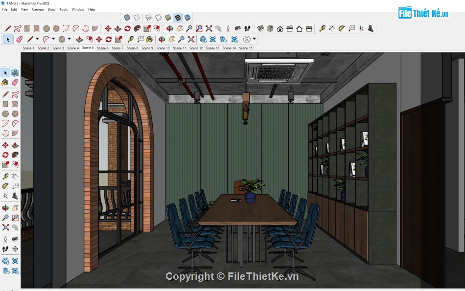 nội thất quán cafe,quán cafe 3 tầng,Model quán cafe,sketchup quán cafe,quán cafe