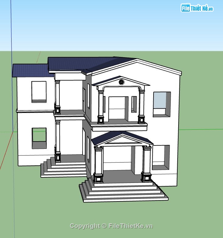 biệt thự 2 tầng,biệt thự sketchup,mẫu sketchup biệt thự 2 tầng