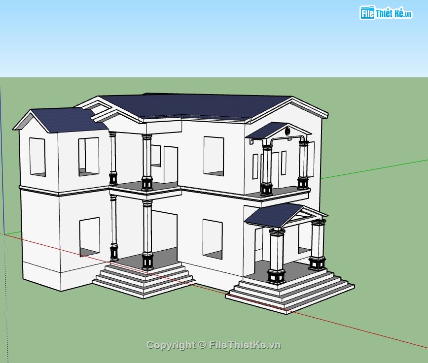 biệt thự 2 tầng,biệt thự sketchup,mẫu sketchup biệt thự 2 tầng