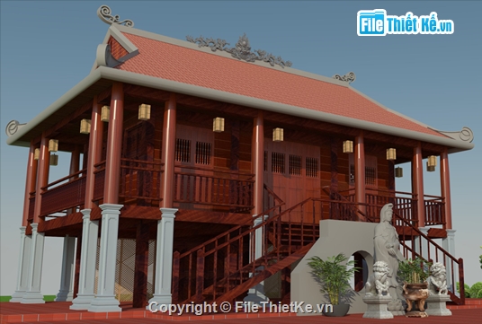 Sketchup nhà thờ họ,Model su nhà thờ họ 5 gian,File sketchup nhà thờ họ,Nhà thờ họ 5 gian 6.6x10.3m