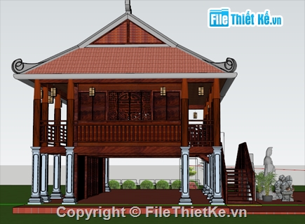 Sketchup nhà thờ họ,Model su nhà thờ họ 5 gian,File sketchup nhà thờ họ,Nhà thờ họ 5 gian 6.6x10.3m