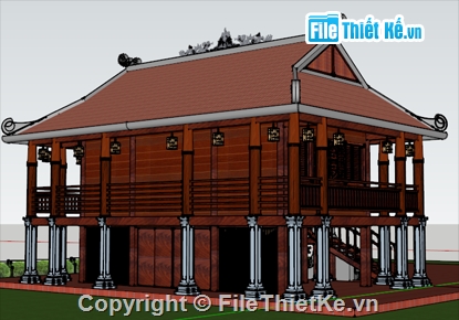 Sketchup nhà thờ họ,Model su nhà thờ họ 5 gian,File sketchup nhà thờ họ,Nhà thờ họ 5 gian 6.6x10.3m