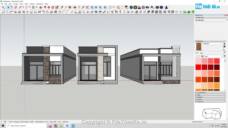 nhà cấp 4,Sketchup,mặt tiền 6m,nhà 4 mặt tiền,Sketchup nhà,cấp 4