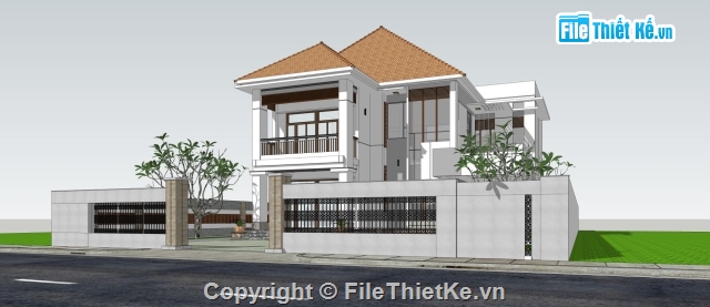 Biệt thự  2 tầng,Sketchup biệt thự 2 tầng,mẫu biệt thự 2 tầng