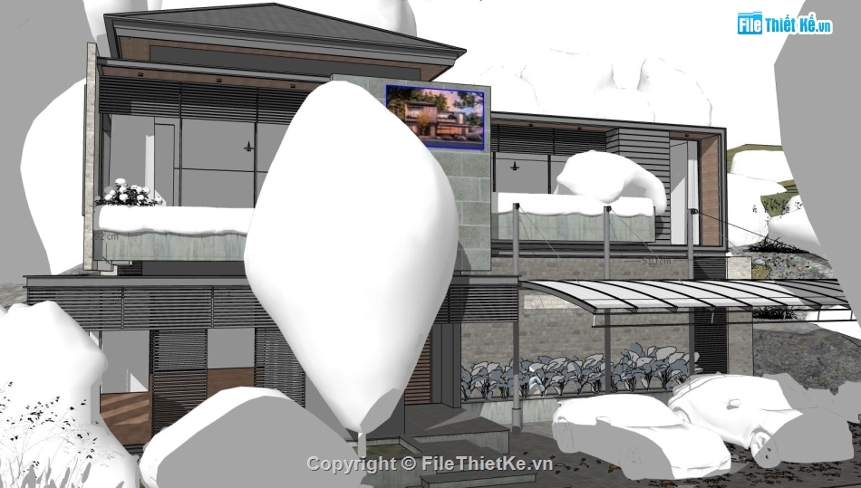 biệt thự hiện đại,biệt thự 2 tầng,mẫu biệt thự 2 tầng,file sketchup biệt thự 2 tầng,biệt thự 17x18m