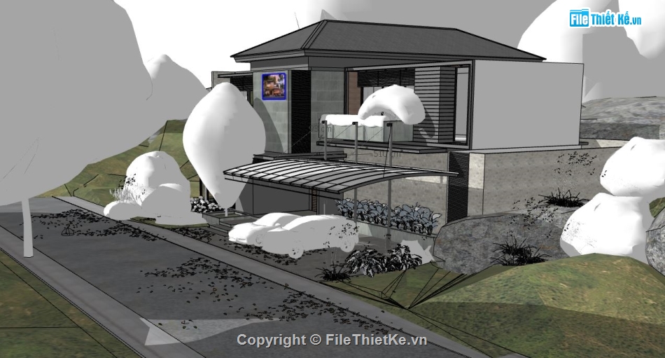 biệt thự hiện đại,biệt thự 2 tầng,mẫu biệt thự 2 tầng,file sketchup biệt thự 2 tầng,biệt thự 17x18m