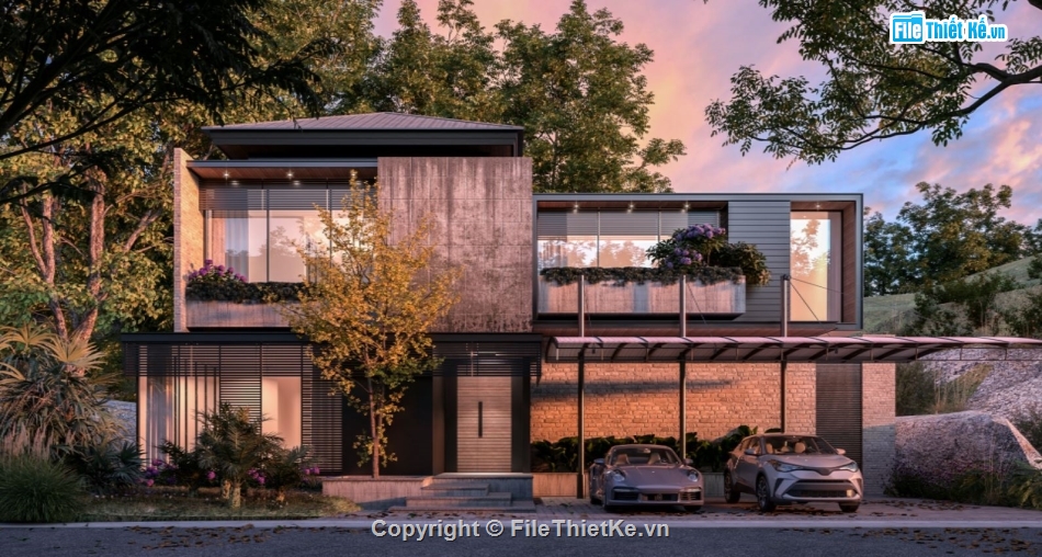 biệt thự hiện đại,biệt thự 2 tầng,mẫu biệt thự 2 tầng,file sketchup biệt thự 2 tầng,biệt thự 17x18m