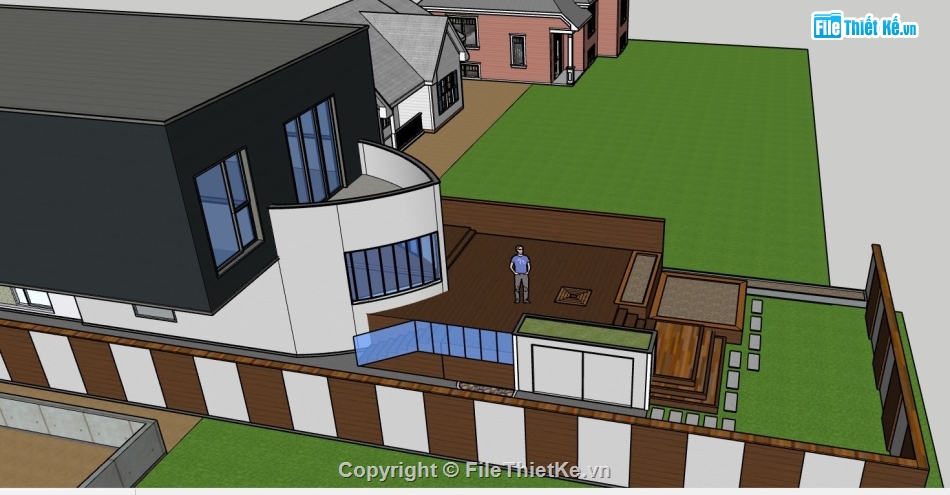 mẫu biệt thự sketchup,biệt thự sketchup,Model sketchup biệt thự,biệt thự phố hiện đại,biệt thự phố 9x27m