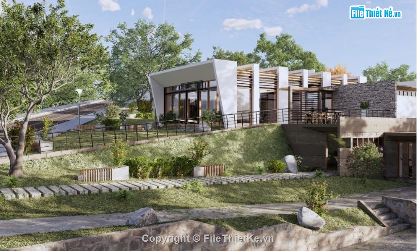 mẫu biệt thự sketchup,sketchup biệt thự,Model sketchup biệt thự,mẫu biệt thự  20x23m