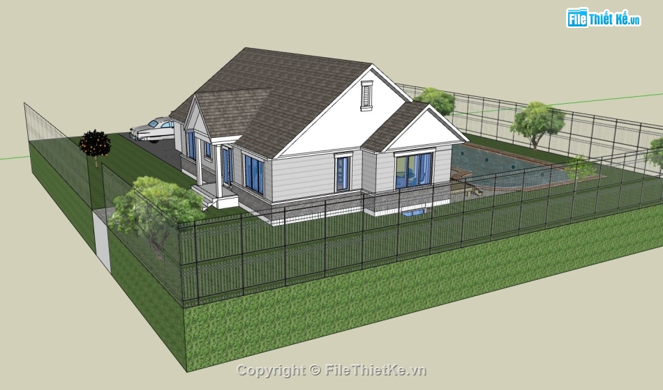 nhà cấp 4 sketchup,mẫu nhà cấp 4 đẹp,model su nhà cấp 4