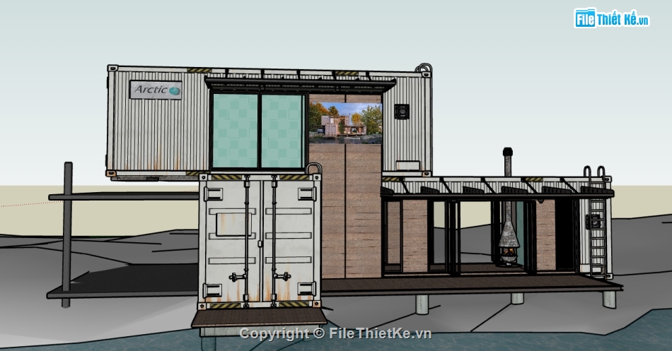 Mẫu nhà container,sketchup nhà container,file 3d su container