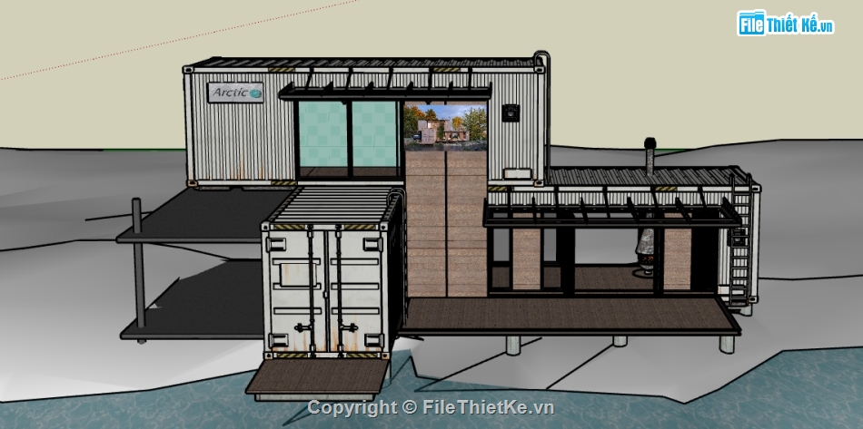 Mẫu nhà container,sketchup nhà container,file 3d su container