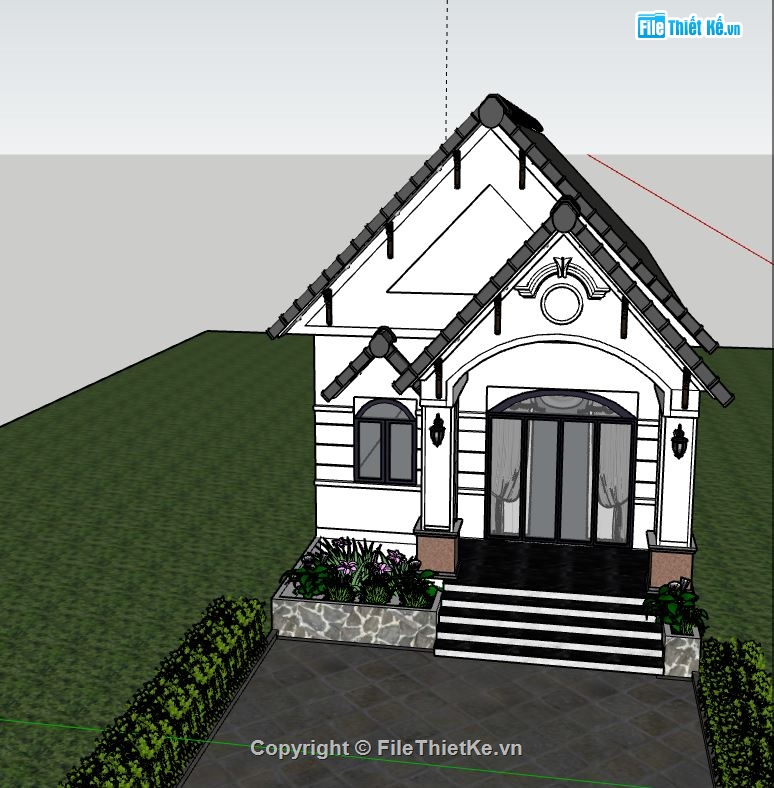 nhà 1 tầng mái thái,model su nhà 1 tầng,file sketchup nhà mái thái,file sketchup nhà 1 tầng