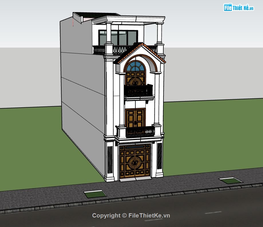 mẫu nhà phố 3 tầng,sketchup nhà phố 3 tầng,model su nhà phố 3tầng