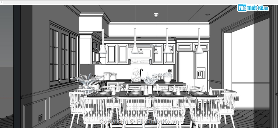 Model sketchup nội thất,thiết kế nội thất phòng ăn 3d,sketchup nội thất phòng ăn,nội thất phòng ăn
