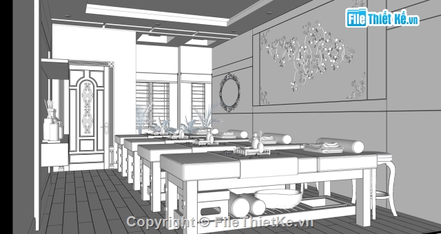 Sketchup mẫu nội thất,Model nội thất,Sketchup nội thất Spa,Sketch Up nội thất