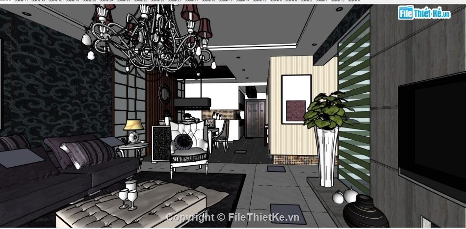 sketchup phòng khách,mẫu phòng khách,Model sketchup phòng khách,mẫu sketchup phòng khách