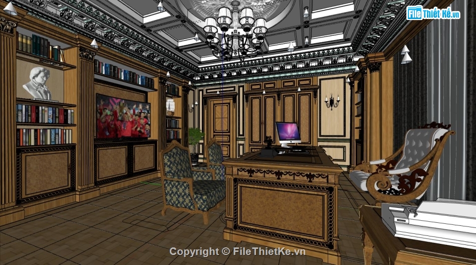 phòng làm việc,Model phòng làm việc,Model sketchup văn phòng làm việc,sketchup phòng làm việc