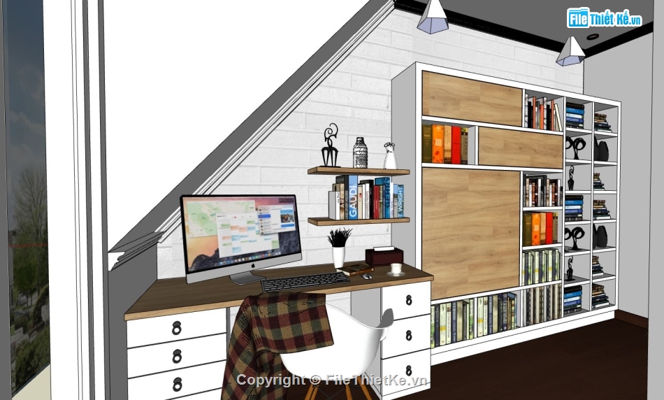 phòng ngủ sketchup,mẫu phòng ngủ sketchup,file sketchup phòng ngủ hiện đại,phòng ngủ gác mái