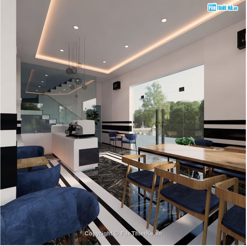 Model quán cafe,mẫu quán cafe,sketchup quán cafe,Model sketchup quán