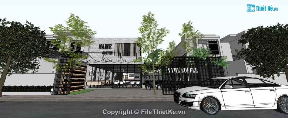 mẫu quán cafe,Model quán cafe,sketchup quán cafe,Model sketchup quán