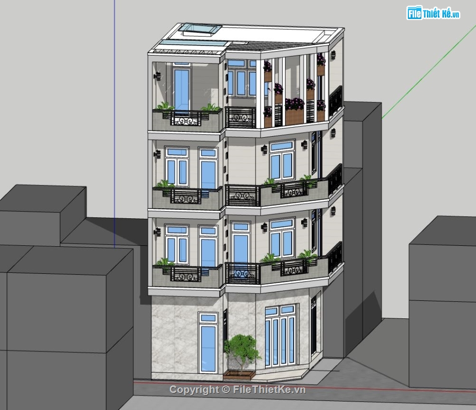 mẫu biệt thự sketchup,mẫu biệt thự 4 tầng,biệt thự 4 tầng