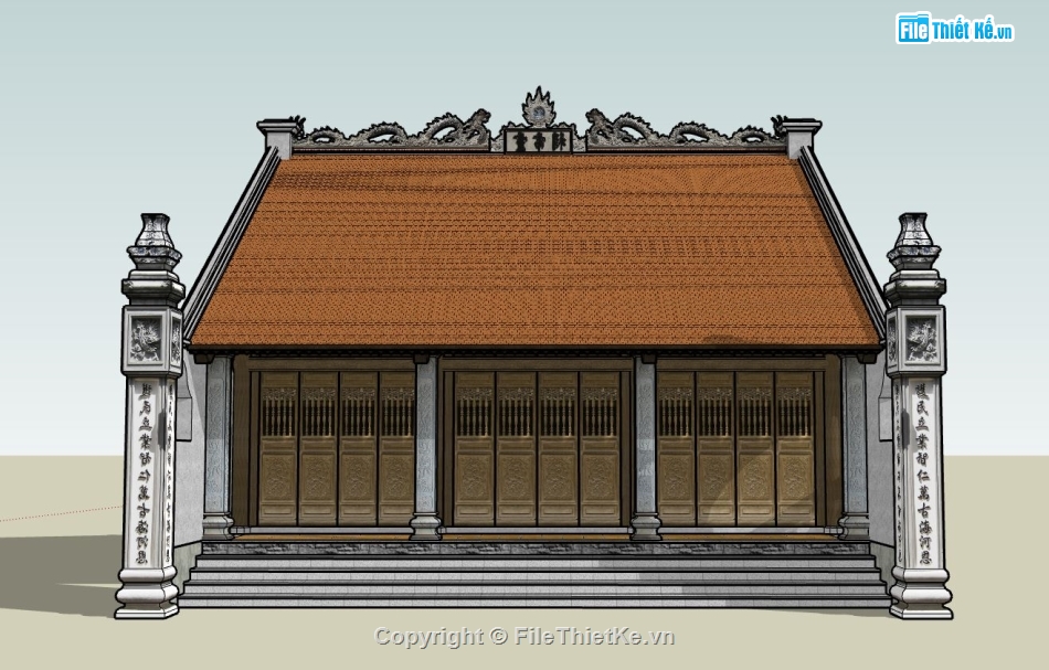 Model sketchup chùa,sketchup thiết kế chùa,model chùa 3d