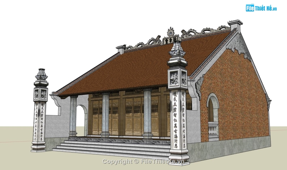 Model sketchup chùa,sketchup thiết kế chùa,model chùa 3d