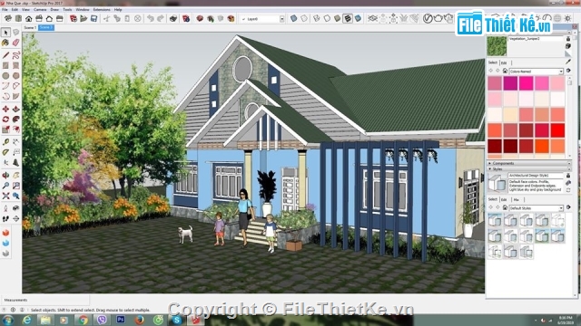 Biệt thự vườn 1 tầng,Sketchup ngoại thất,Biệt thự vườn 8x17m,Biệt thự 8x17m