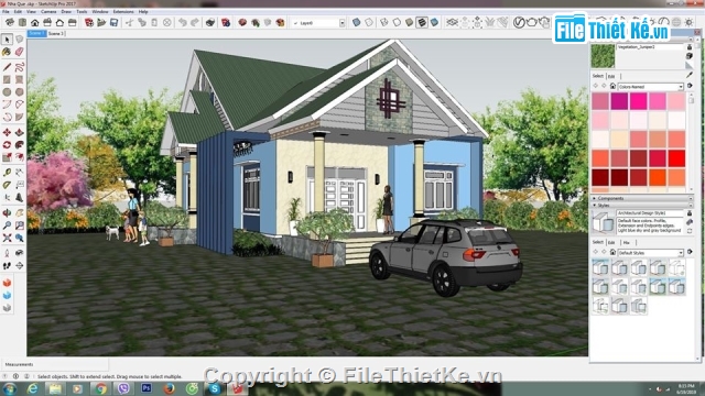 Biệt thự vườn 1 tầng,Sketchup ngoại thất,Biệt thự vườn 8x17m,Biệt thự 8x17m