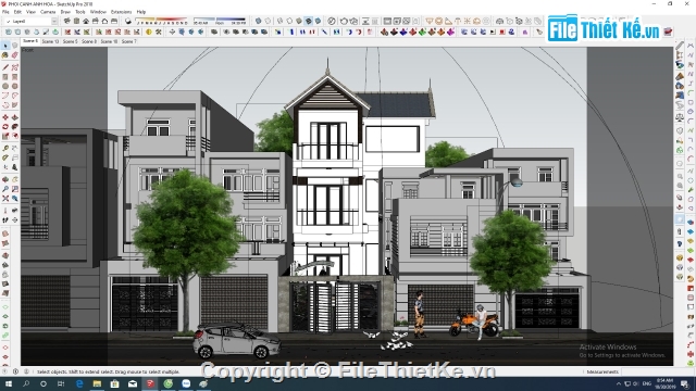 Sketchup,Sketchup ngoại thất,Sketchup 3 tầng,Mẫu Nhà phố 3 tầng Sketchup