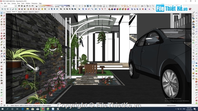 Sketchup,Sketchup ngoại thất,Sketchup 3 tầng,Mẫu Nhà phố 3 tầng Sketchup