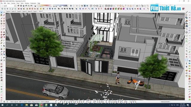 Sketchup,Sketchup ngoại thất,Sketchup 3 tầng,Mẫu Nhà phố 3 tầng Sketchup