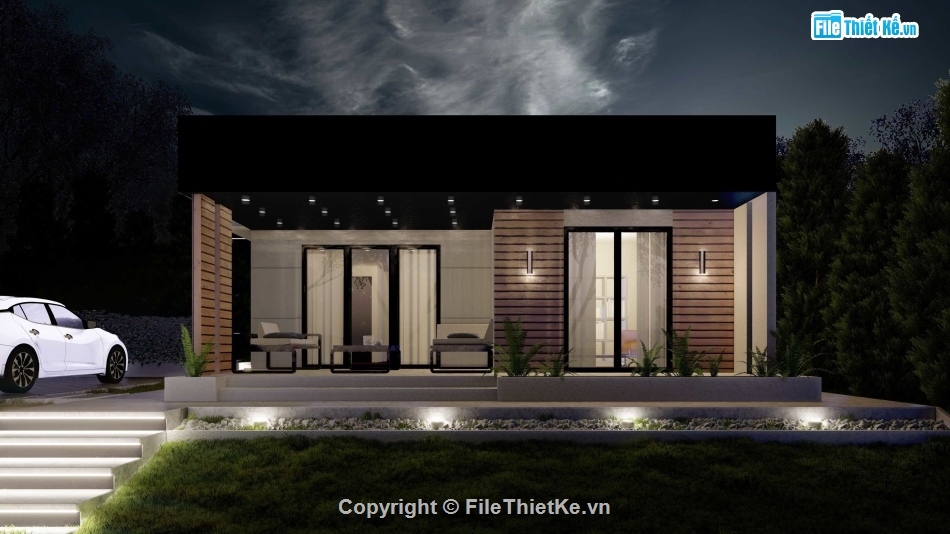 Model sketchup nhà hiện đại,Model sketchup nhà 1 tầng,phối cảnh nhà 1 tầng,bản vẽ nhà 1 tầng đẹp