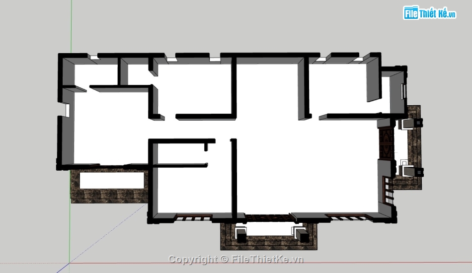 su nhà 1 tầng,nhà 1 tầng,sketchup nhà 1 tầng