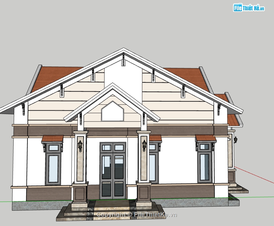 nhà mái thái 1 tầng sketchup,sketchup 1 tầng,sketchup nhà 1 tầng,bản vẽ su nhà 1 tầng,model su nhà 1 tầng,file sketchup nhà 1 tầng