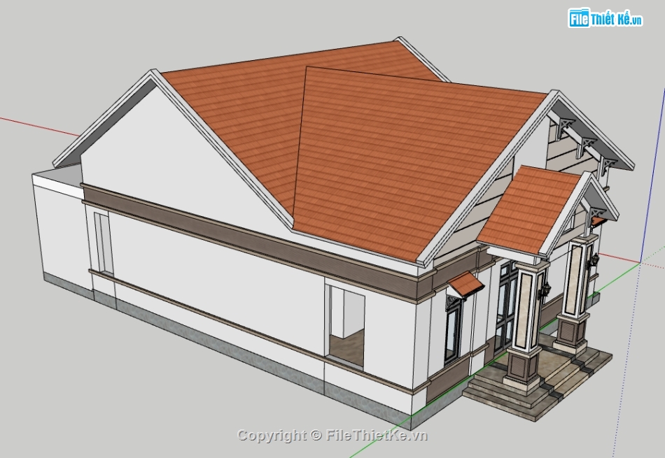 nhà mái thái 1 tầng sketchup,sketchup 1 tầng,sketchup nhà 1 tầng,bản vẽ su nhà 1 tầng,model su nhà 1 tầng,file sketchup nhà 1 tầng