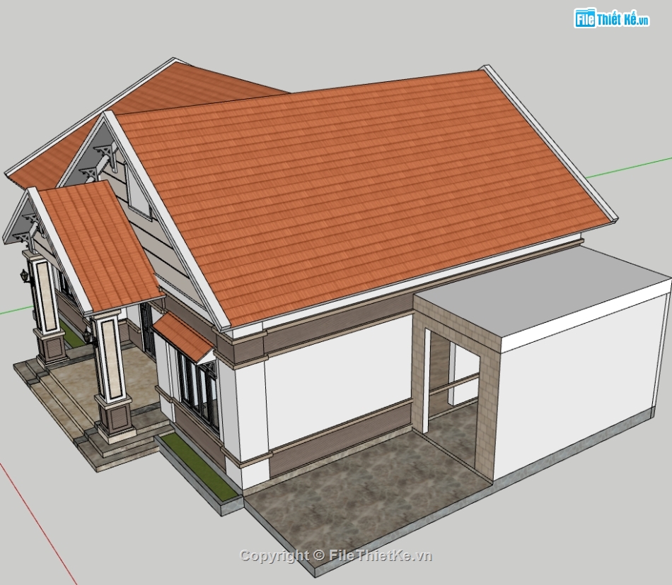 nhà mái thái 1 tầng sketchup,sketchup 1 tầng,sketchup nhà 1 tầng,bản vẽ su nhà 1 tầng,model su nhà 1 tầng,file sketchup nhà 1 tầng