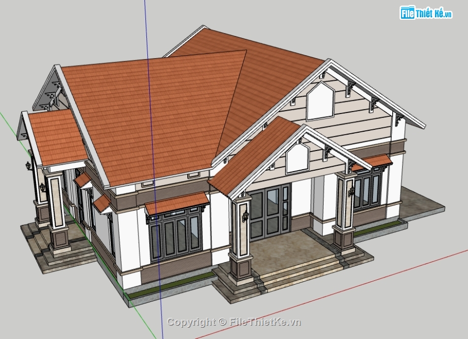 nhà mái thái 1 tầng sketchup,sketchup 1 tầng,sketchup nhà 1 tầng,bản vẽ su nhà 1 tầng,model su nhà 1 tầng,file sketchup nhà 1 tầng