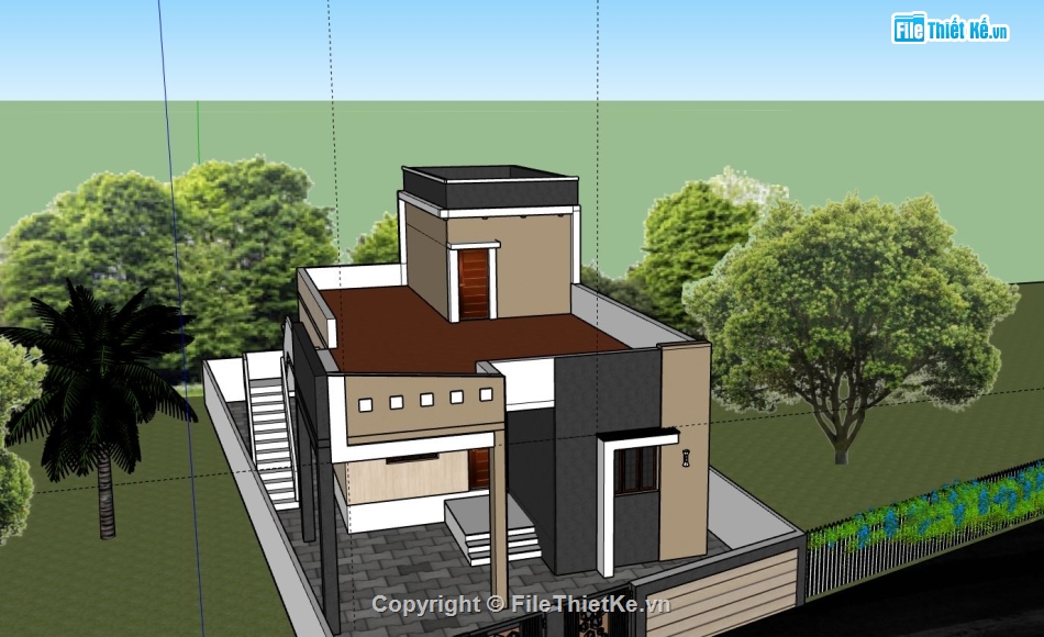 sketchup nhà 1 tầng,Model sketchup nhà 1 tầng,phối cảnh nhà 1 tầng,mẫu nhà 1 tầng,bản vẽ nhà 1 tầng đẹp