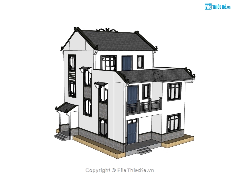 nhà 3 tầng,sketchup nhà 3 tầng,su nhà 3 tầng