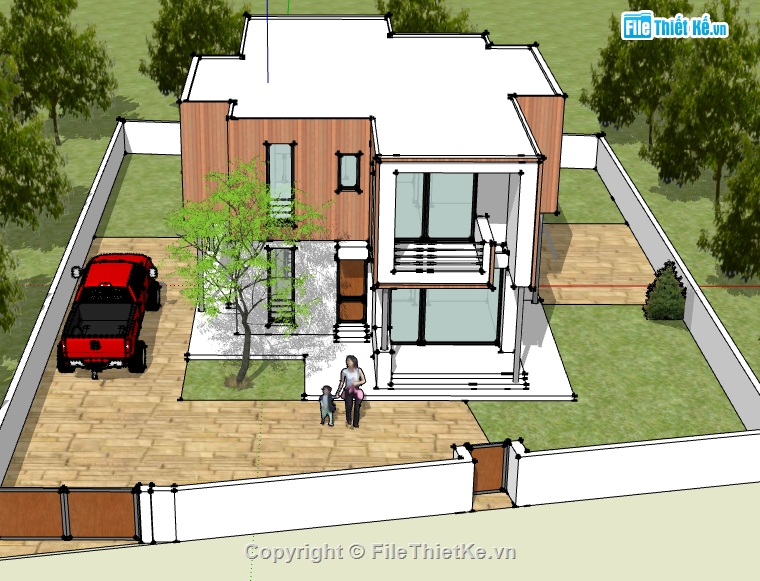 Biệt thự mái bằng file sketchup,biệt thự 2 tầng file su,dựng biệt thự 2 tầng model su