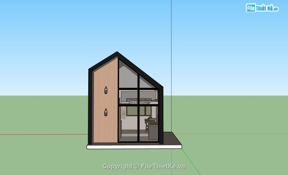 nhà cấp 4 sketchup,model su nhà cấp 4 đẹp,file thiết kế nhà cấp 4