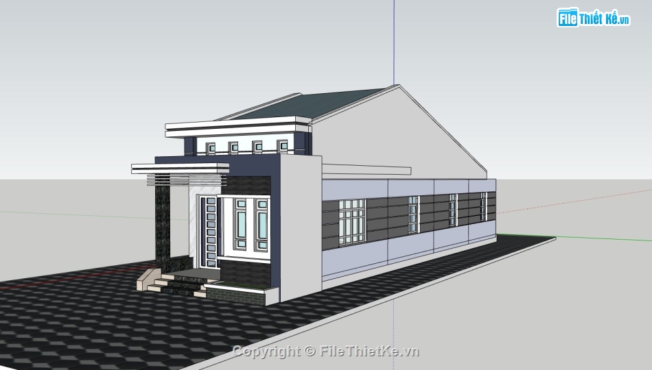 nhà cấp 4 sketchup,phối cảnh nhà cấp 4,file thiết kế nhà cấp 4,bản vẽ sketchup nhà cấp 4