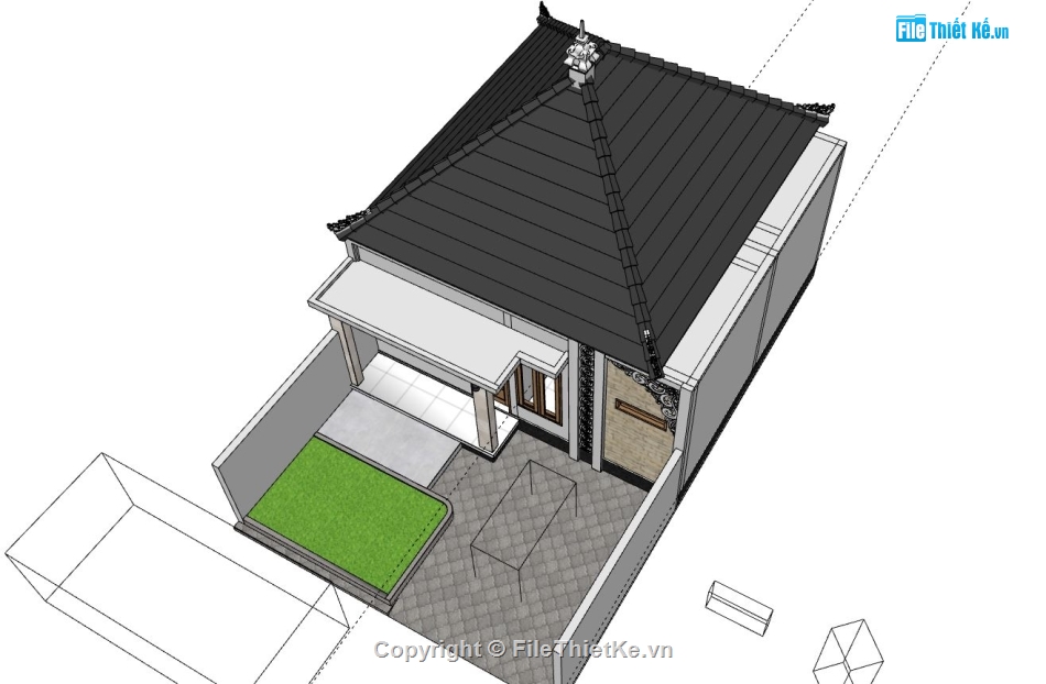 nhà cấp 4,nhà cấp 4 sketchup,mẫu nhà cấp 4 đơn giản,phối cảnh nhà cấp 4